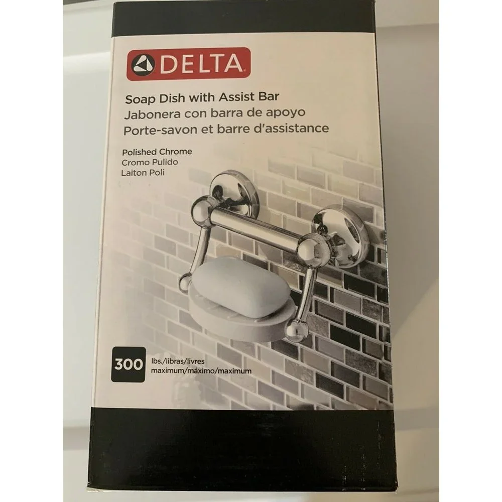New‎ Delta Faucet DF701PC Bath Hardware Accessory Soap Dish with Assist Bar